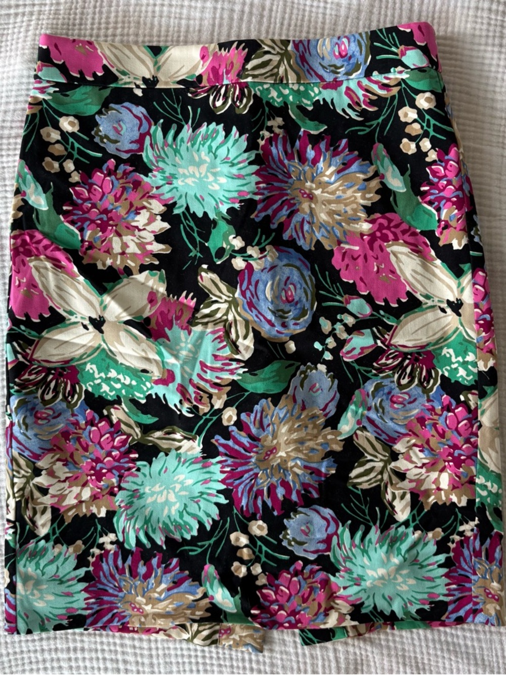 J. Crew Factory Black Floral Pencil Skirt with Mint & Fuchsia Accents
